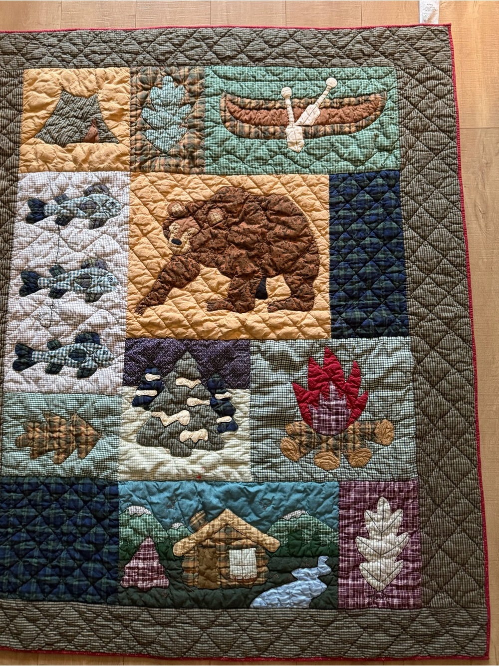 Patch Magic Quilt Patchwork "Camping Memories" Cabin Bear Canoe Cotton 58x47.5”